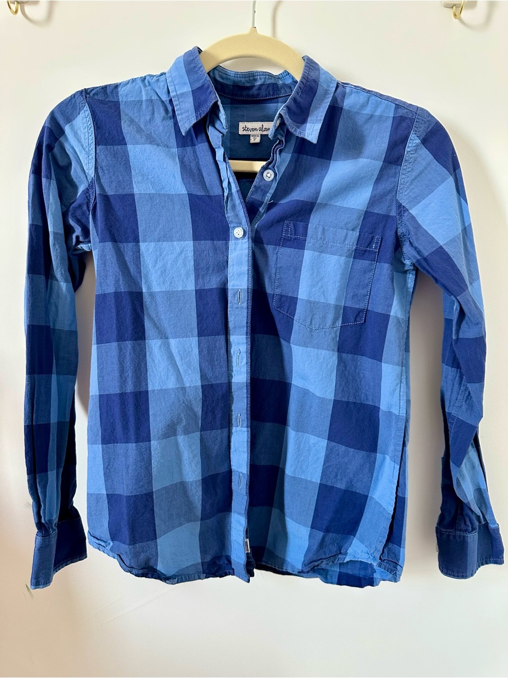 Steven Alan Blue Buffalo Plaid Reverse Seam Shirt